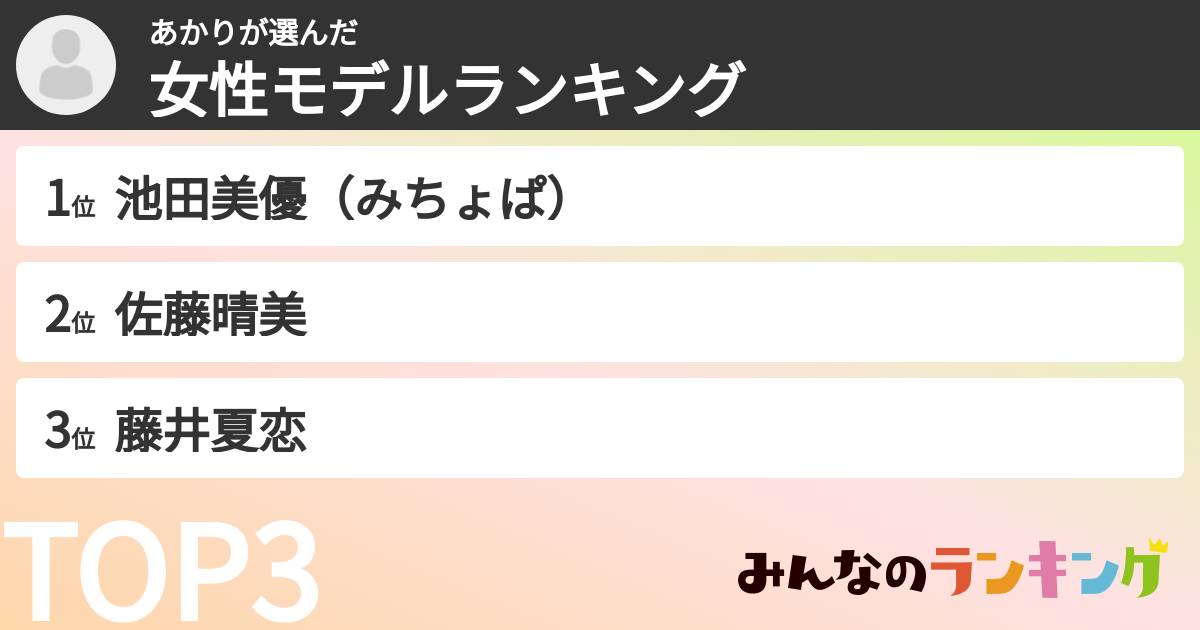 あかりさんの「女性モデルランキング」