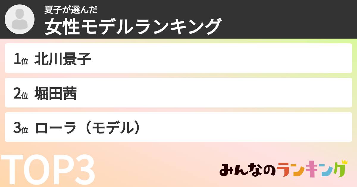 夏子さんの「女性モデルランキング」