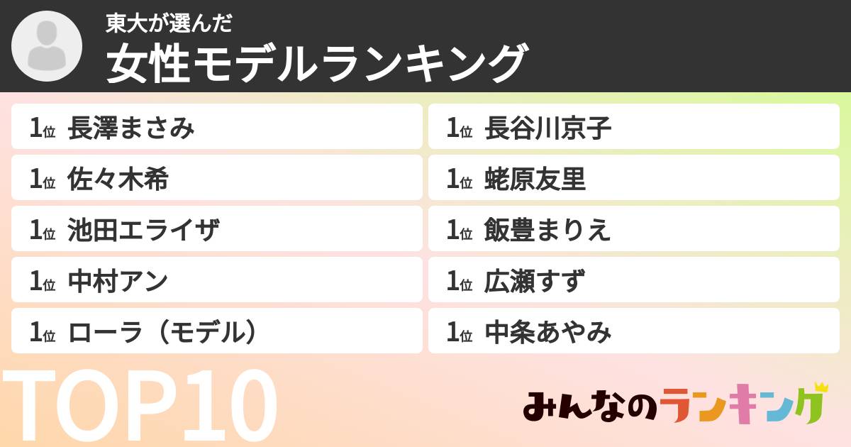 東大さんの「女性モデルランキング」