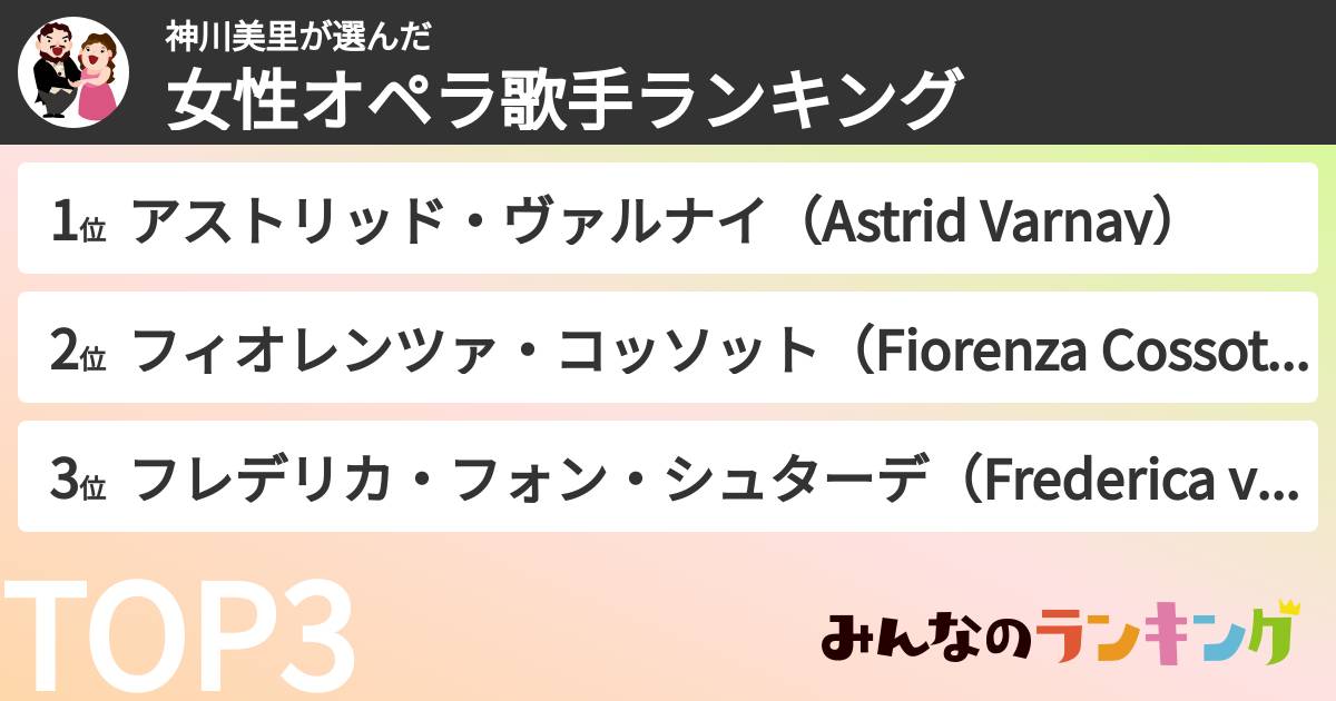 神川美里さんの「女性オペラ歌手ランキング」