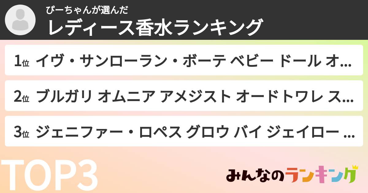ぴーちゃんさんの「レディース香水ランキング」