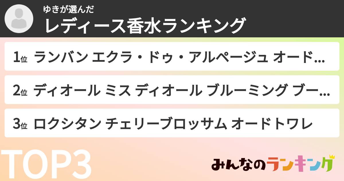 ゆきさんの「レディース香水ランキング」