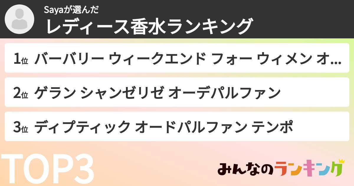 Sayaさんの「レディース香水ランキング」