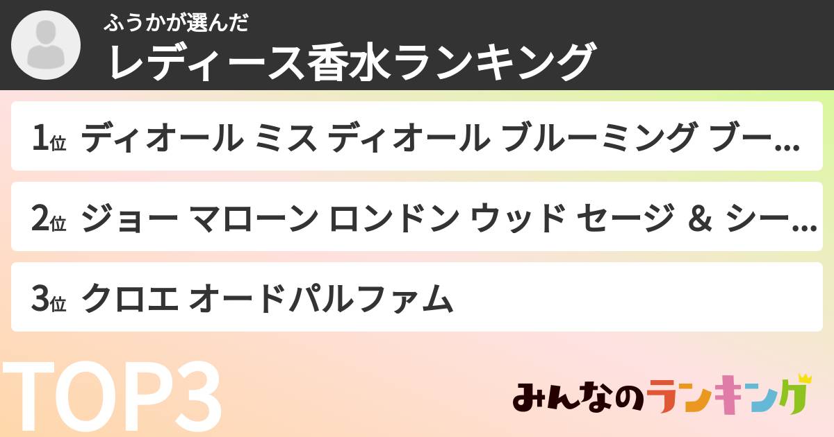 ふうかさんの「レディース香水ランキング」