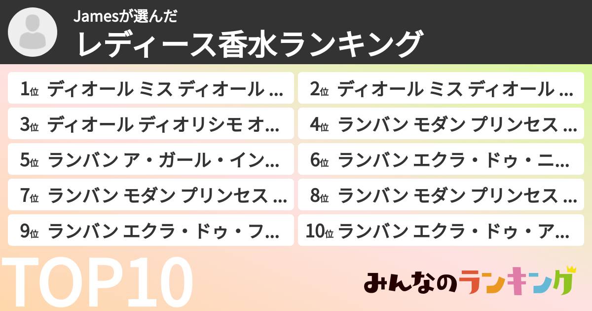 Jamesさんの「レディース香水ランキング」