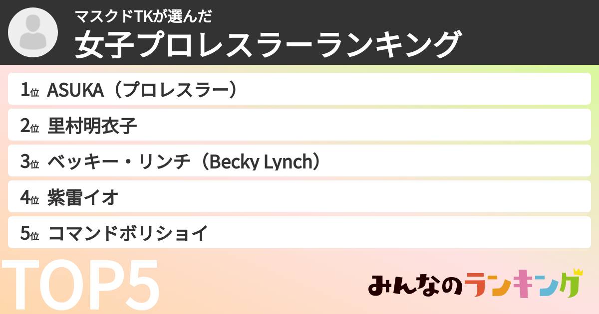 マスクドTKさんの「女子プロレスラーランキング」