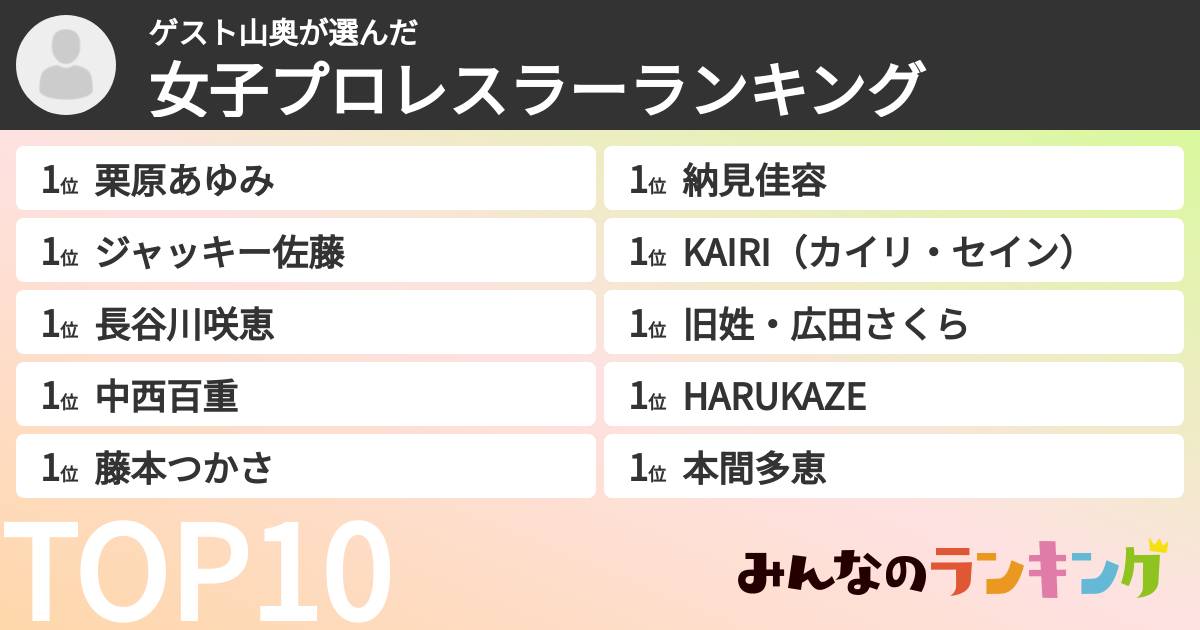ゲスト山奥さんの「女子プロレスラーランキング」
