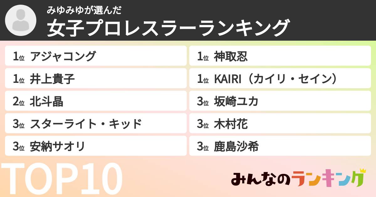 みゆみゆさんの「女子プロレスラーランキング」