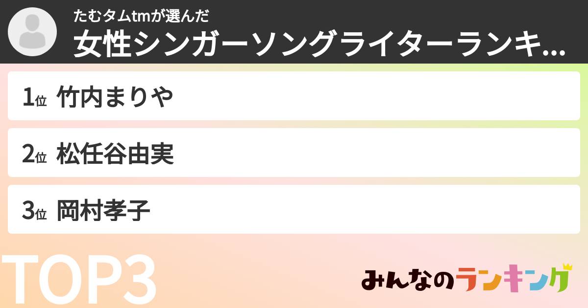 たむタムtmさんの「女性シンガーソングライターランキング」