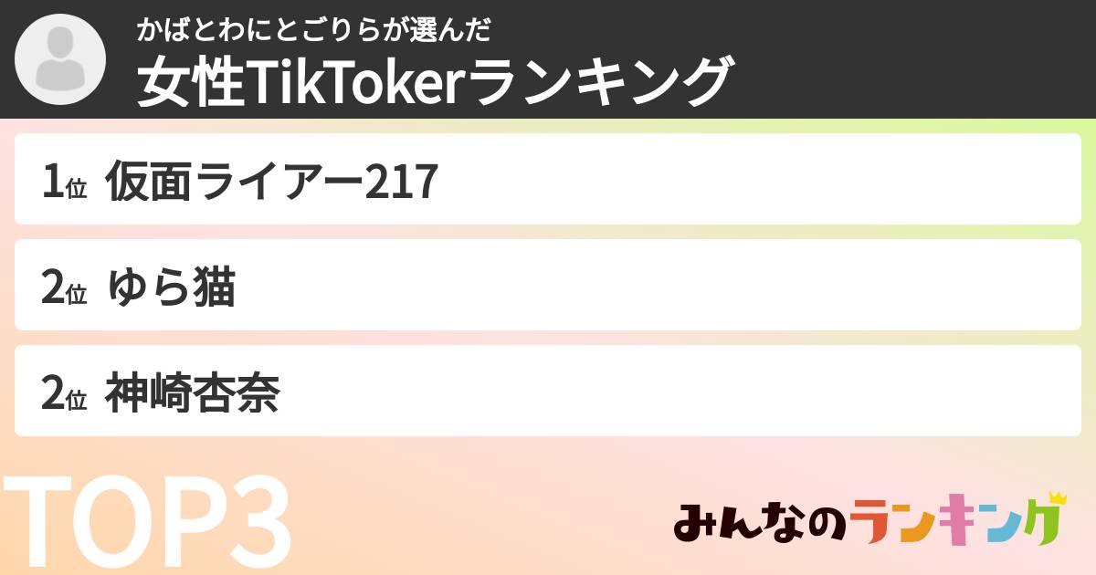 かばとわにとごりらさんの「女性TikTokerランキング」