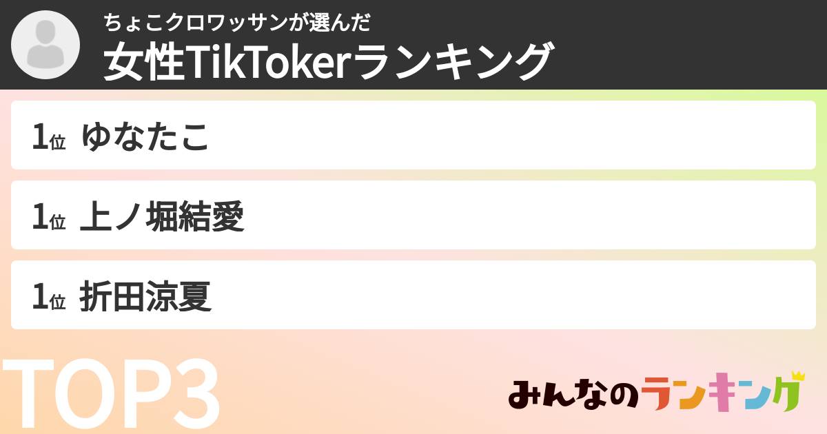ちょこクロワッサンさんの「女性TikTokerランキング」