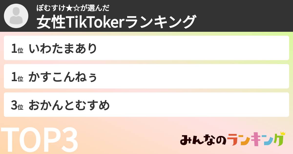 ぽむすけ★☆さんの「女性TikTokerランキング」