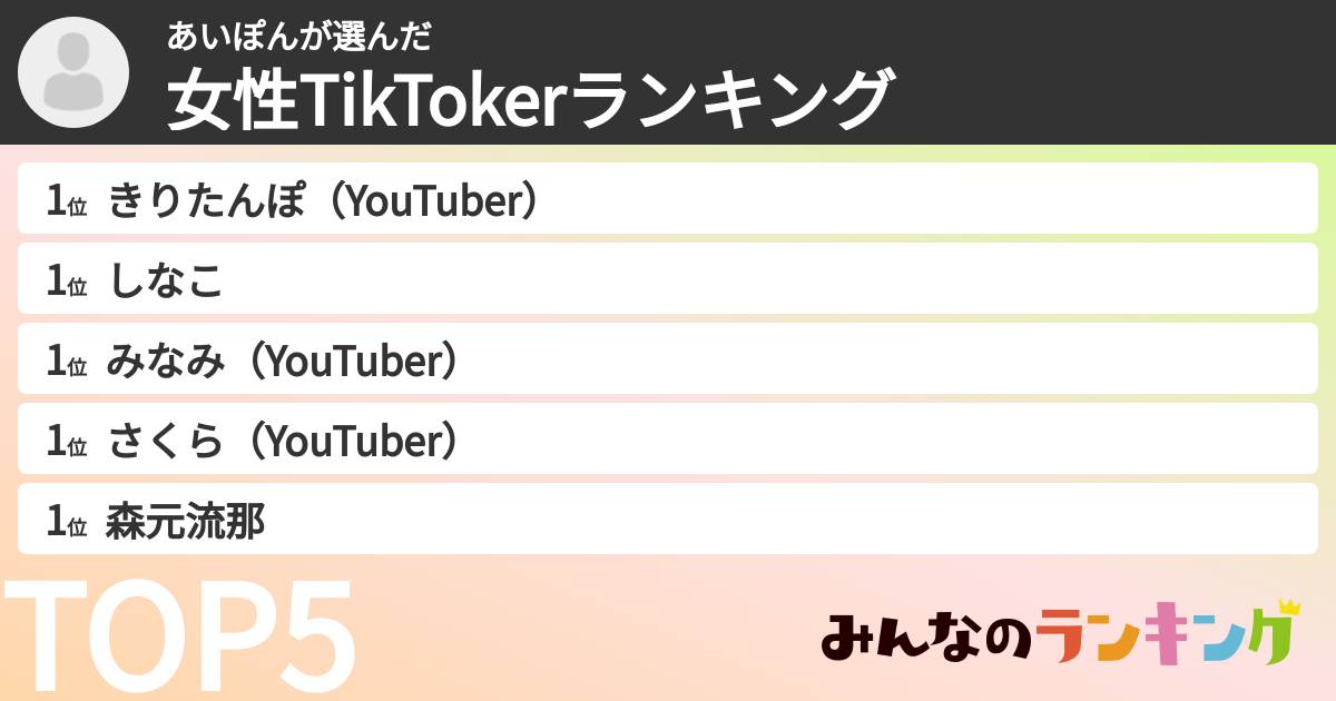 あいぽんさんの「女性TikTokerランキング」