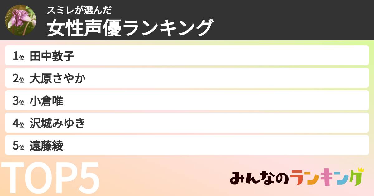 スミレさんの「女性声優ランキング」