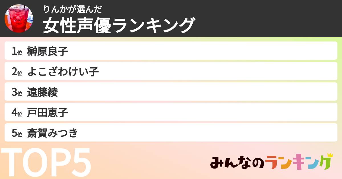 りんかさんの「女性声優ランキング」