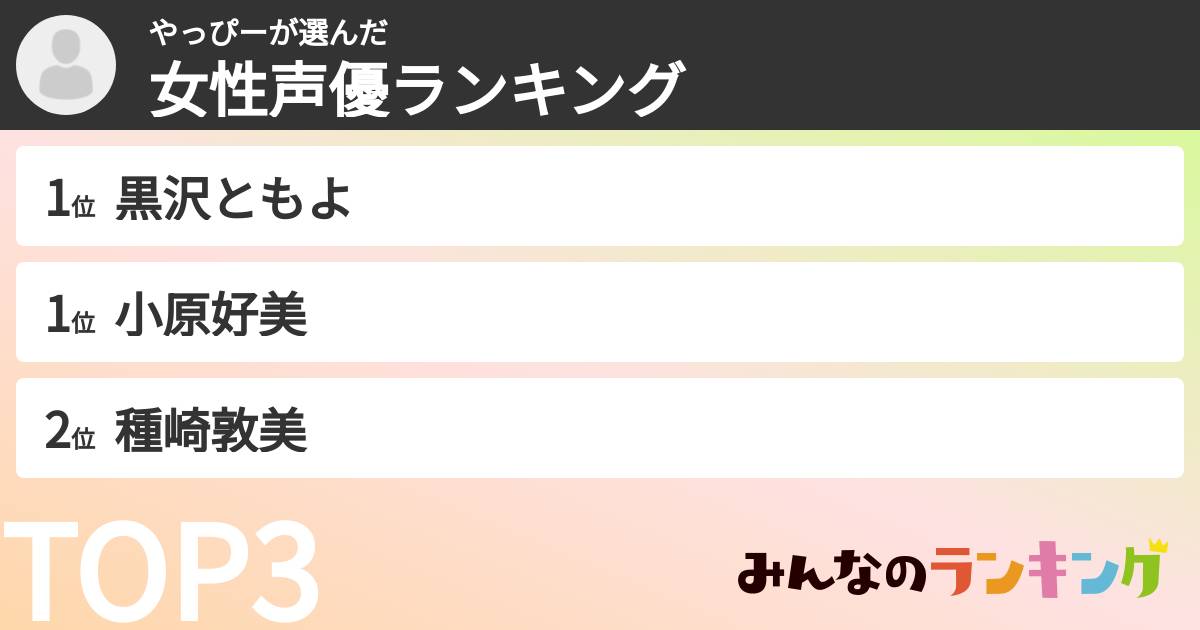 やっぴーさんの「女性声優ランキング」