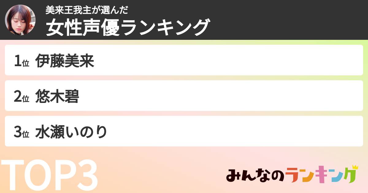 美来王我主さんの「女性声優ランキング」