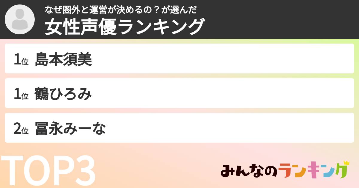 なぜ圏外と運営が決めるの？さんの「女性声優ランキング」