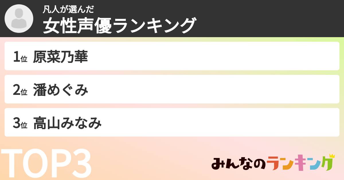 凡人さんの「女性声優ランキング」