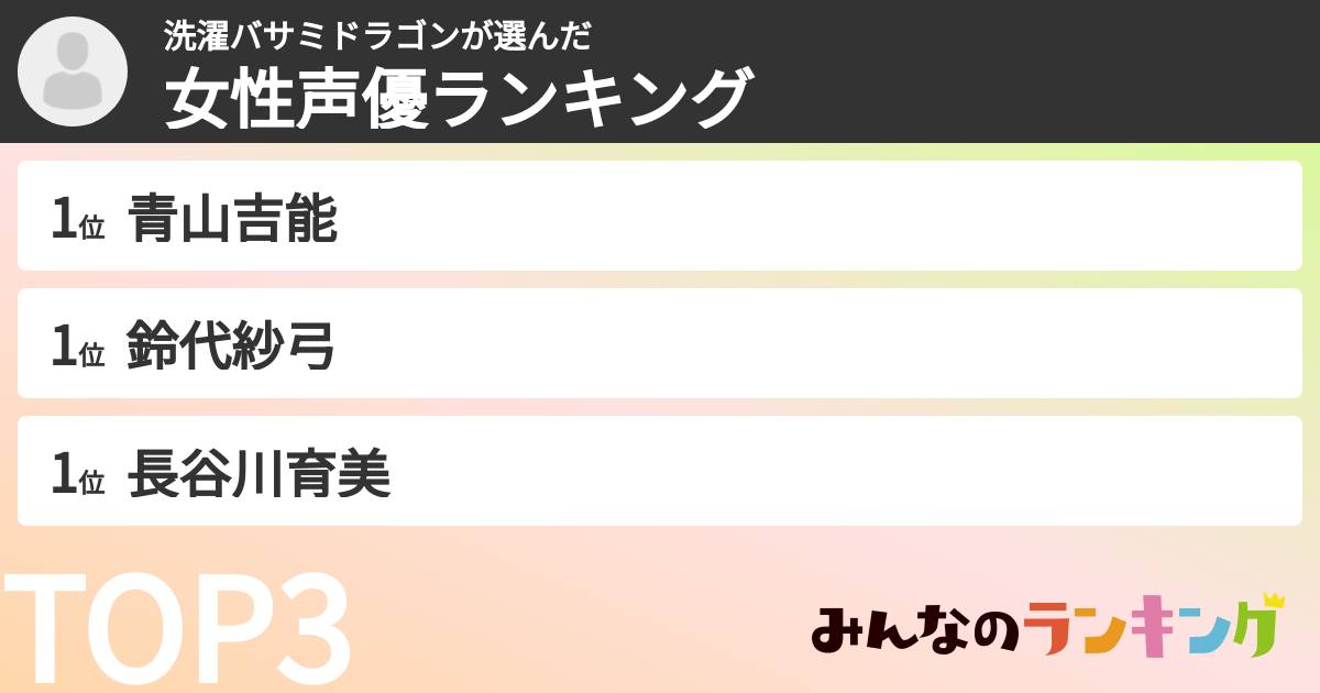 洗濯バサミドラゴンさんの「女性声優ランキング」