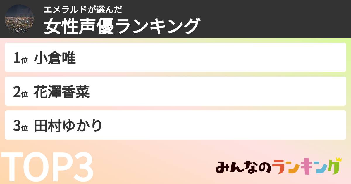エメラルドさんの「女性声優ランキング」