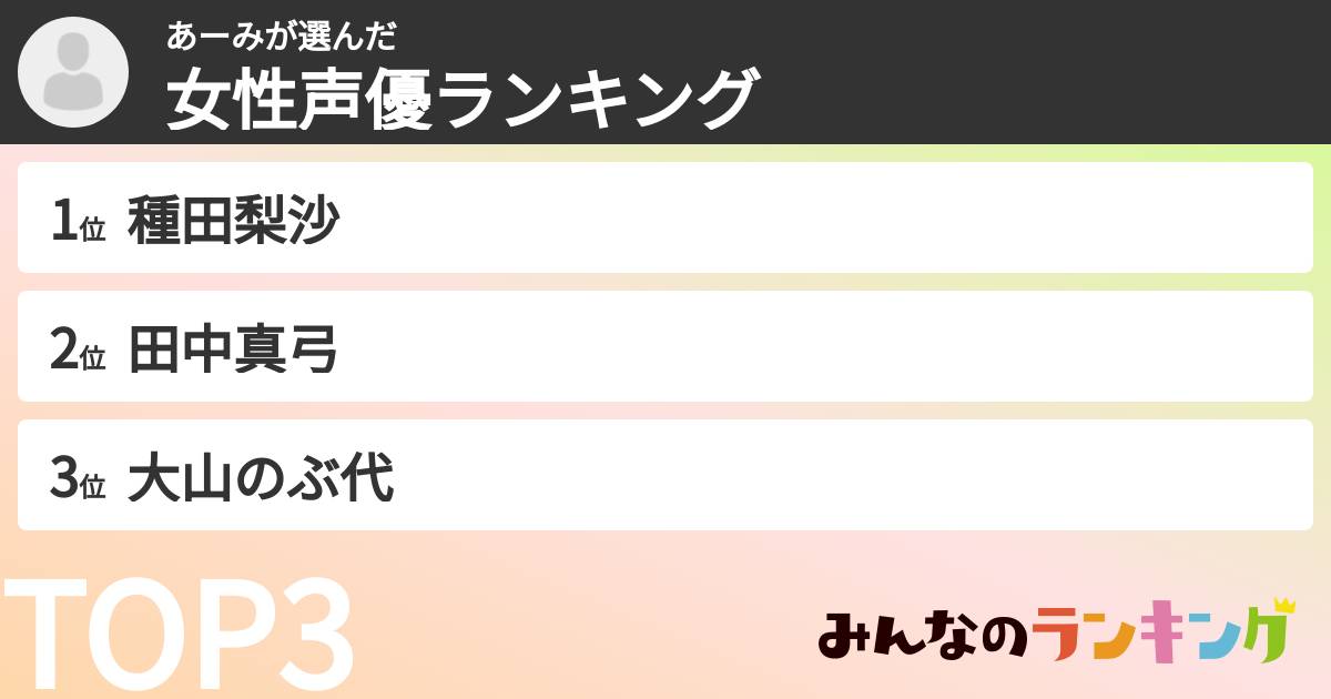 あーみさんの「女性声優ランキング」