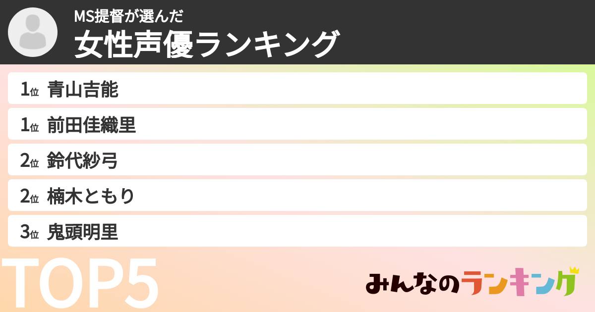 MS提督さんの「女性声優ランキング」