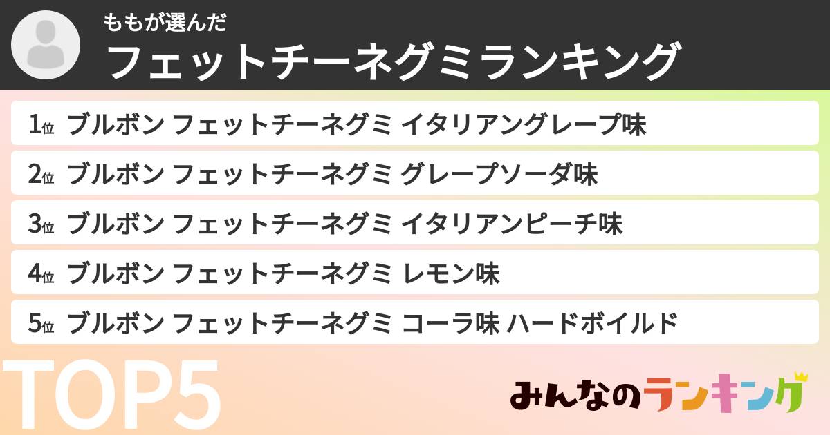 ももさんの「フェットチーネグミランキング」