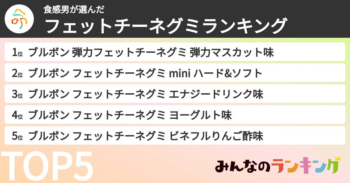 食感男さんの「フェットチーネグミランキング」