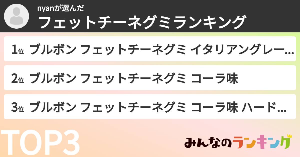nyanさんの「フェットチーネグミランキング」