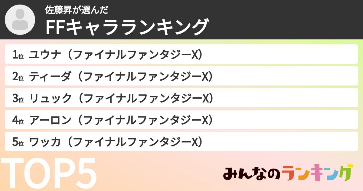 佐藤昇さんの「FFキャラランキング」