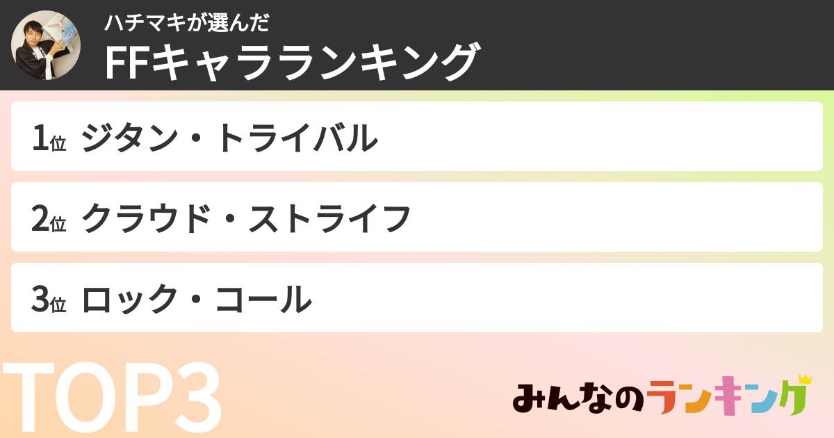 ハチマキさんの「FFキャラランキング」
