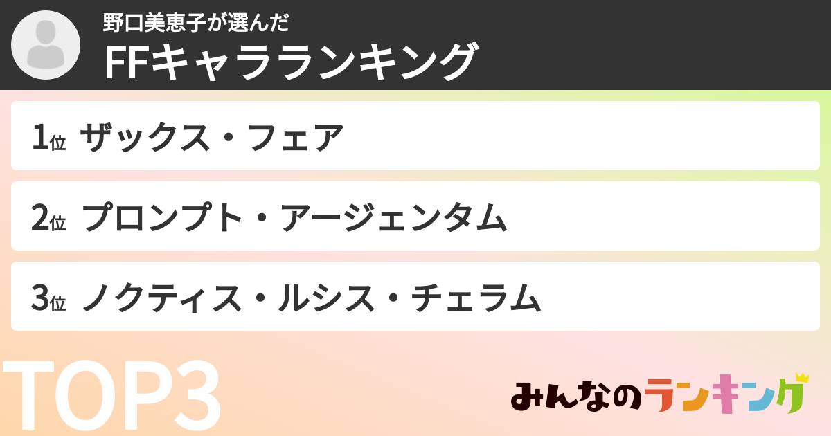 野口美恵子さんの「FFキャラランキング」
