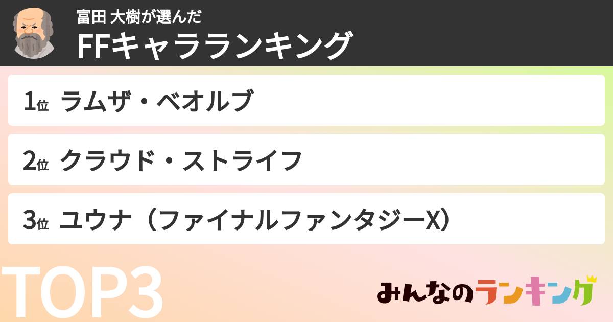 富田 大樹さんの「FFキャラランキング」