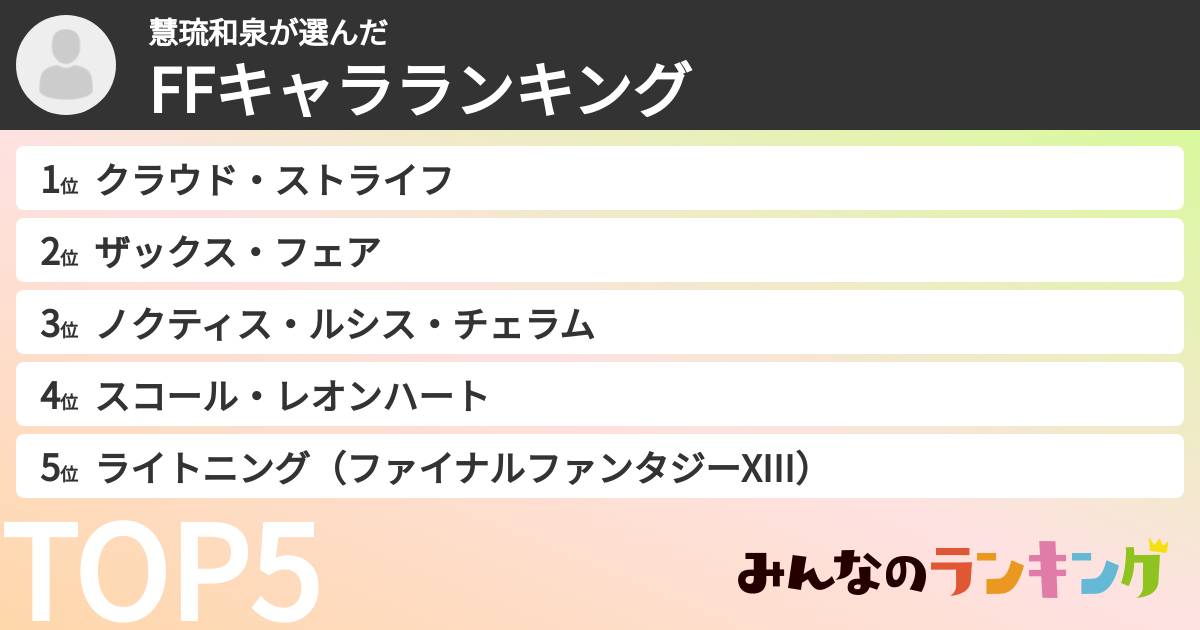 慧琉和泉さんの「FFキャラランキング」