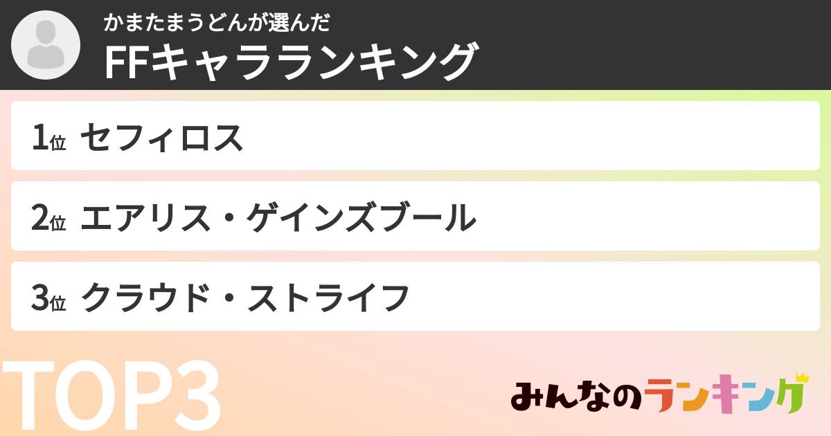 かまたまうどんさんの「FFキャラランキング」