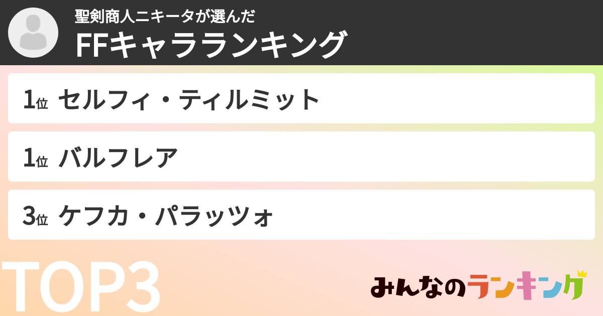 聖剣商人ニキータさんの「FFキャラランキング」