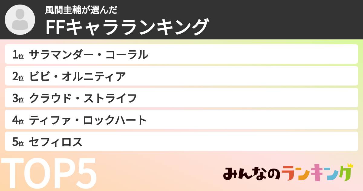 風間圭輔さんの「FFキャラランキング」