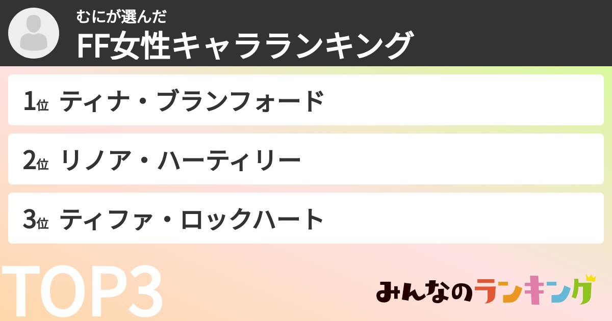 むにさんの「FF女性キャラランキング」