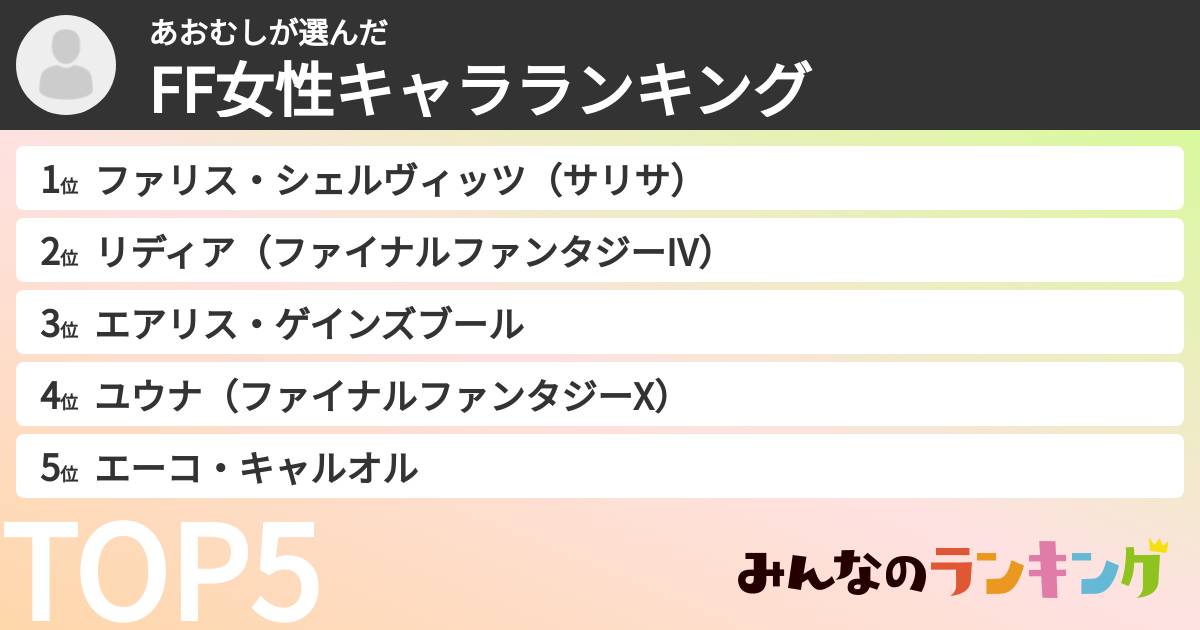 あおむしさんの「FF女性キャラランキング」