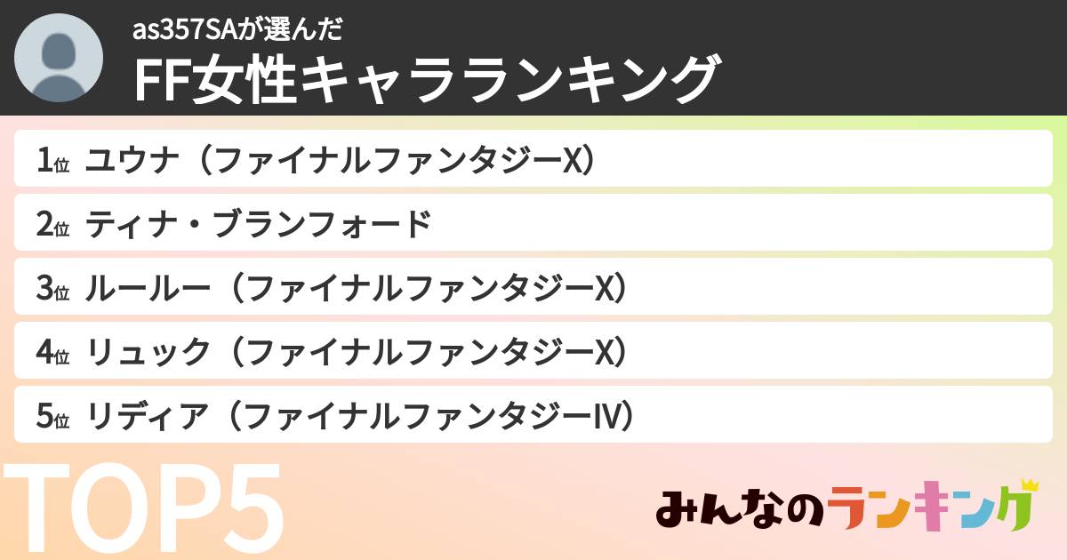 as357SAさんの「FF女性キャラランキング」