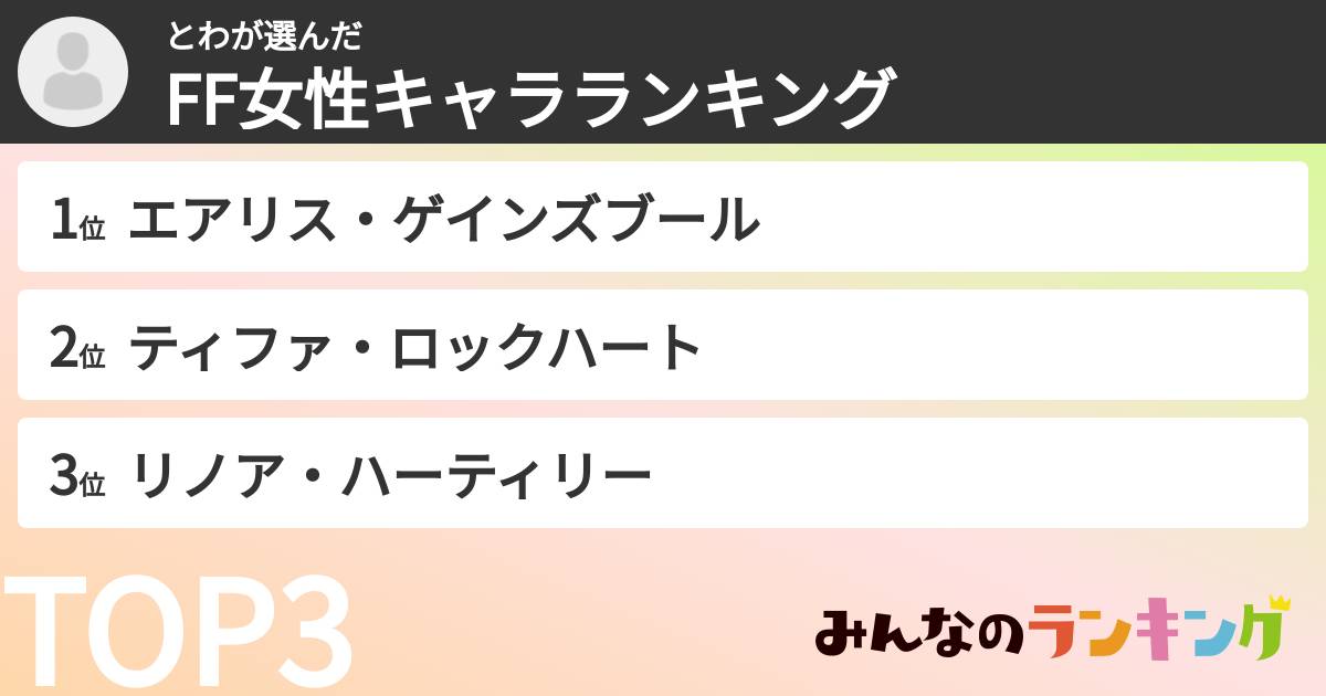 とわさんの「FF女性キャラランキング」