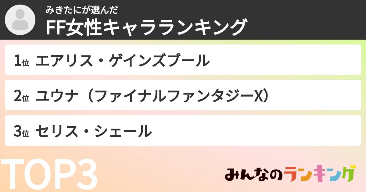 みきたにさんの「FF女性キャラランキング」