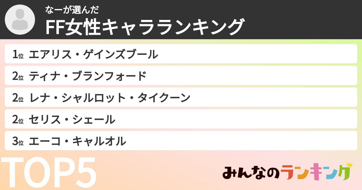 なーさんの「FF女性キャラランキング」