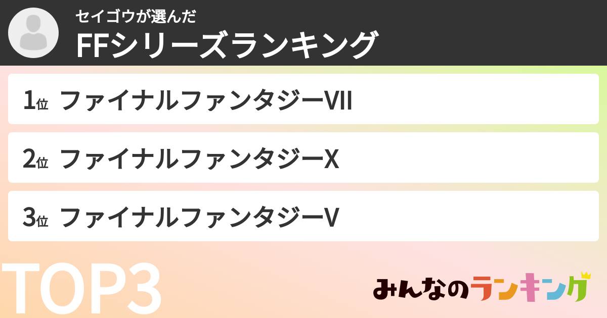 セイゴウさんの「FFシリーズランキング」