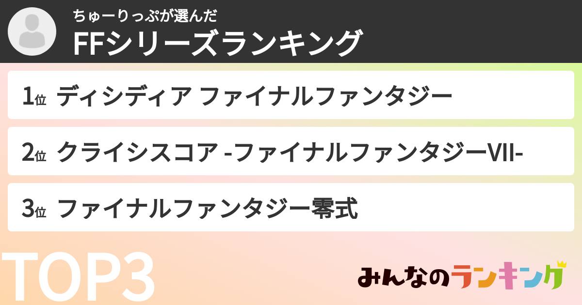 ちゅーりっぷさんの「FFシリーズランキング」