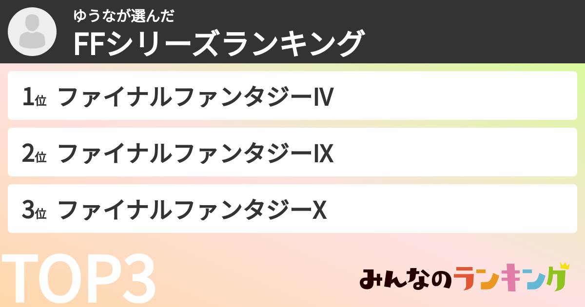 ゆうなさんの「FFシリーズランキング」