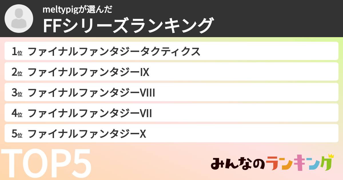 meltypigさんの「FFシリーズランキング」