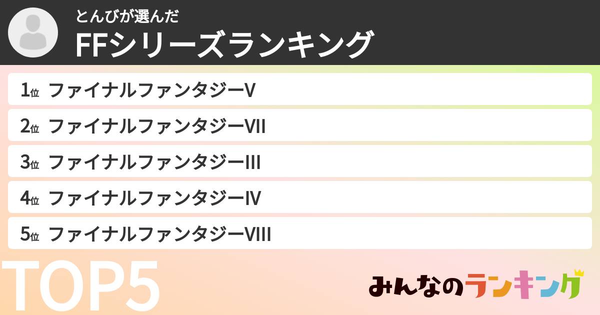 とんびさんの「FFシリーズランキング」