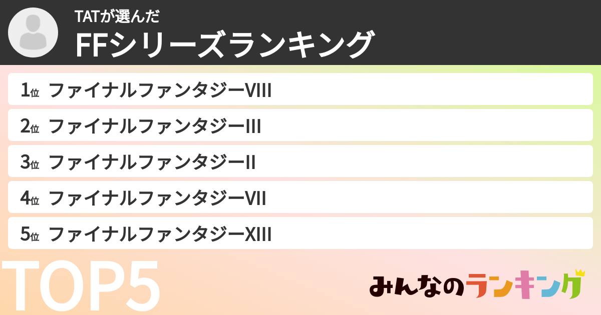 TATさんの「FFシリーズランキング」